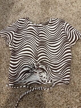 Garage Brown & Cream Wavy Stripe Crop Top